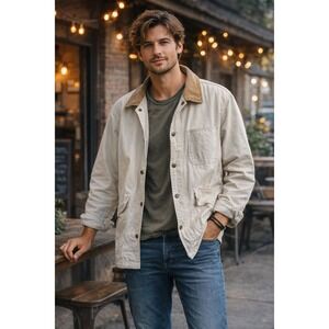 Vintage Reversible Chore Coat Barn Jacket Corduroy Collar Workwear Mens